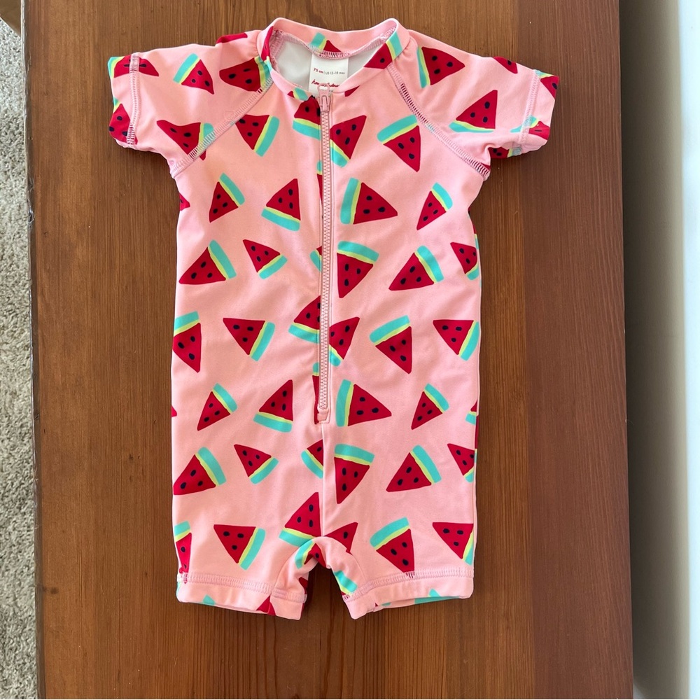 Hanna Andersson Baby Girls Rash Guard Bathing Suit Size 12-18 Months Watermelon